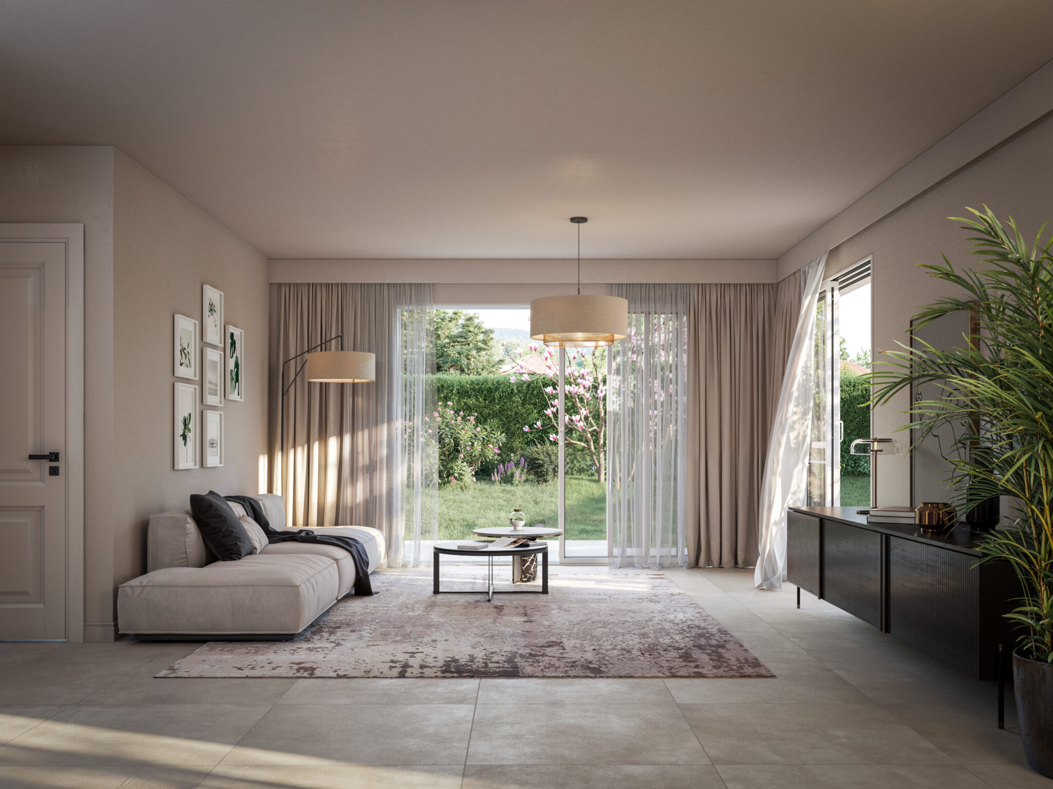 Image 3D réaliste intérieur d’un salon - visualisation architecturale par Archi’Biens